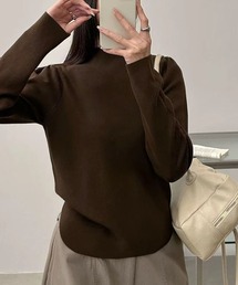 パフショルダー モックネック ニット 長袖 トップス プルオーバー きれいめ 秋冬