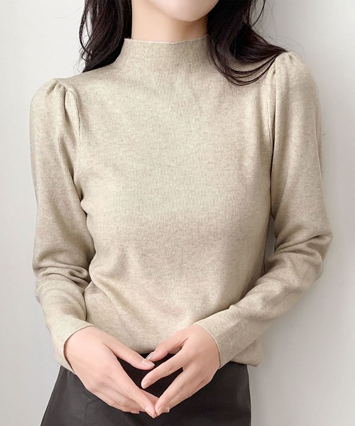 LOWO(ロワ)の「パフショルダー モックネック ニット 長袖 トップス プルオーバー きれいめ 秋冬(ニット/セーター・レディース・ベージュ/ブラウン/ブラック/チャコールグレー・FREE)」の14枚目の写真