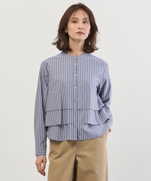 J.PRESS(ジェイプレス)の「ストライプジャージー フリル カットソー(Tシャツ/カットソー・レディース・ホワイト系1/ネイビー系1・T13)」の2枚目の写真