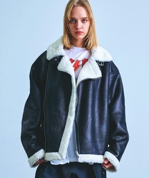 Revo. | ヴィンテージ加工 裏ボア フェイクムートン ダブル ライダースジャケット【UNISEX】(ムートンコート)