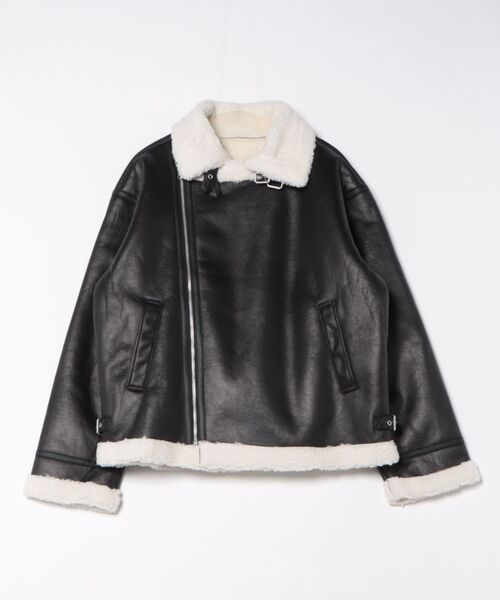 美品✨リアルムートン ダブル ライダースジャケット ボア ブラック XL相当 アンパス ANPAS shearling biker jacket/ フェイクムートン 裏ボア