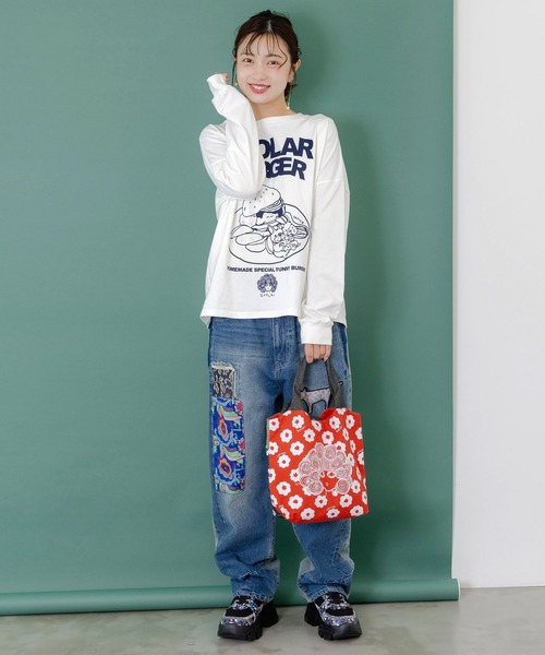 ScoLar（スカラー）の「653441：スカラーちゃん×お花ランチトートバッグ（トートバッグ・レディース・グリーン/オレンジ/ピンク/ネイビー/パープル・FREE）」の6枚目の写真