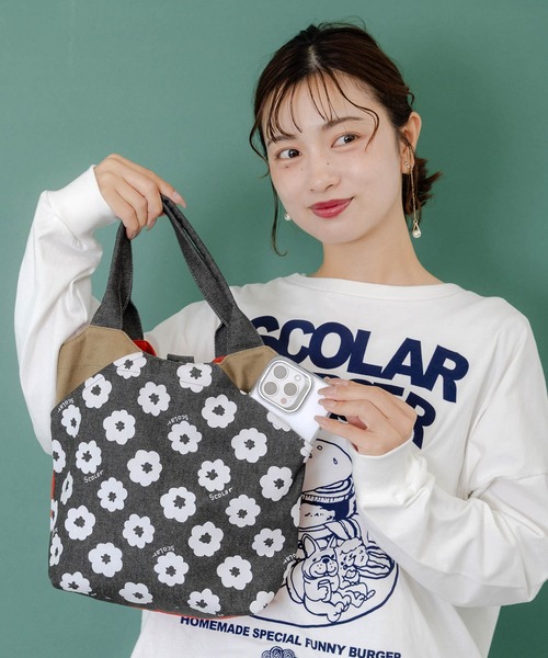 ScoLar（スカラー）の「653441：スカラーちゃん×お花ランチトートバッグ（トートバッグ・レディース・グリーン/オレンジ/ピンク/ネイビー/パープル・FREE）」の7枚目の写真