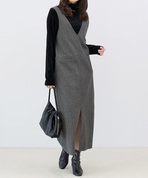 フェイクウールVネック2WAYサロペットワンピース