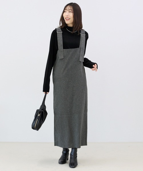 Aletta vita(アレッタビータ)の「フェイクウールVネック2WAYサロペットワンピース(ワンピース・レディース・チャコール/ブラック・FREE)」の5枚目の写真