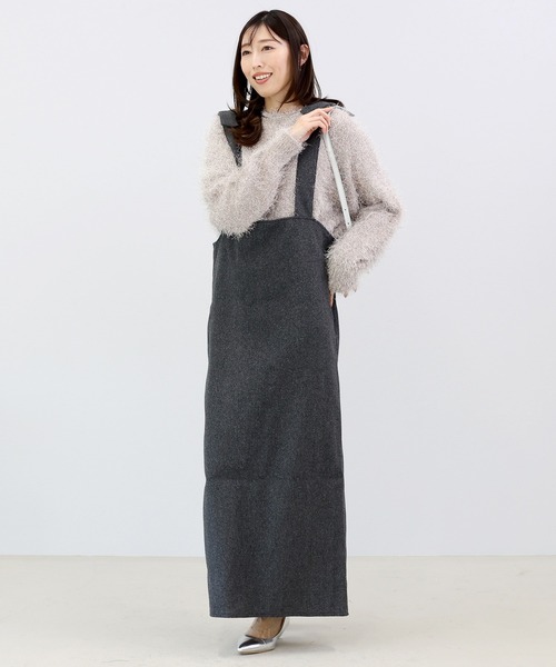 Aletta vita(アレッタビータ)の「フェイクウールVネック2WAYサロペットワンピース(ワンピース・レディース・チャコール/ブラック・FREE)」の18枚目の写真