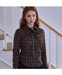 Check Shirring Tie Shirt [Brown]