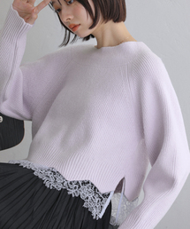 【洗える】オフネックレースニット