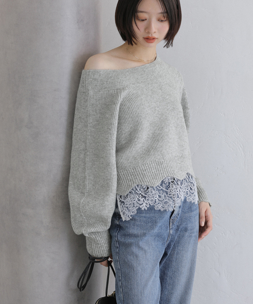 La TOTALITE（ラトータリテ）の「【洗える】オフネックレースニット（ニット/セーター・レディース・チャコールグレー/アイボリー/ラベンダー・FREE）」の7枚目の写真