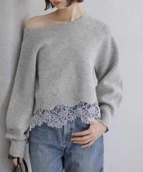 La TOTALITE（ラトータリテ）の「【洗える】オフネックレースニット（ニット/セーター・レディース・チャコールグレー/アイボリー/ラベンダー・FREE）」の8枚目の写真