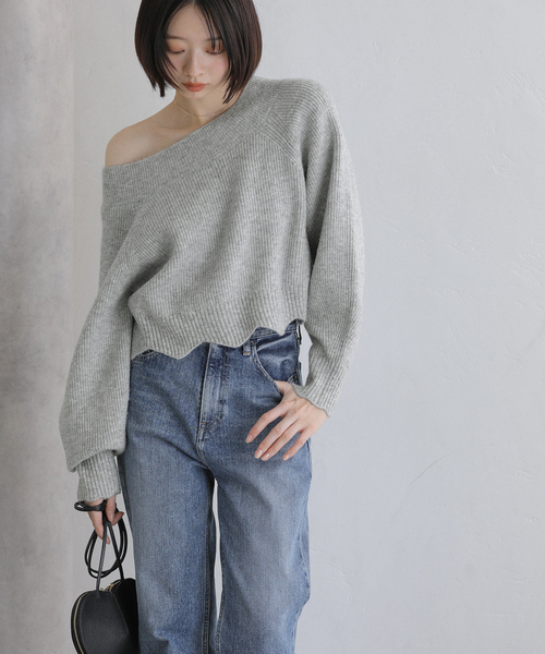 La TOTALITE（ラトータリテ）の「【洗える】オフネックレースニット（ニット/セーター・レディース・チャコールグレー/アイボリー/ラベンダー・FREE）」の9枚目の写真