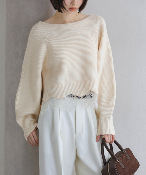 La TOTALITE（ラトータリテ）の「【洗える】オフネックレースニット（ニット/セーター・レディース・チャコールグレー/アイボリー/ラベンダー・FREE）」の18枚目の写真