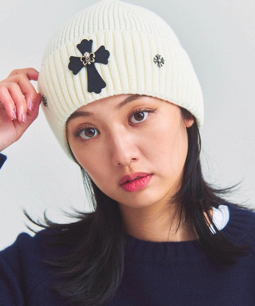 JACKROSE(ジャックローズ)の「UG-クロスニットCAP(ニットキャップ/ビーニー・メンズ・ホワイト/ブラック・FREE)」の3枚目の写真