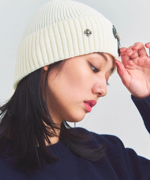 JACKROSE(ジャックローズ)の「UG-クロスニットCAP(ニットキャップ/ビーニー・メンズ・ホワイト/ブラック・FREE)」の4枚目の写真