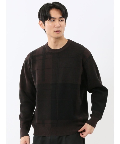 セール】【ストレッチ ウォッシャブル】タカキュー チェック柄 クルー