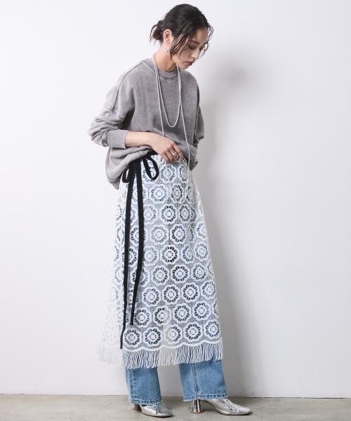 CHIC STYLE（シックスタイル）の「レースオーバースカート＜大きいサイズ有＞シックスタイル（スカート・レディース・ブラック/オフホワイト・M/L/LL/3L/4L/5L）」の9枚目の写真