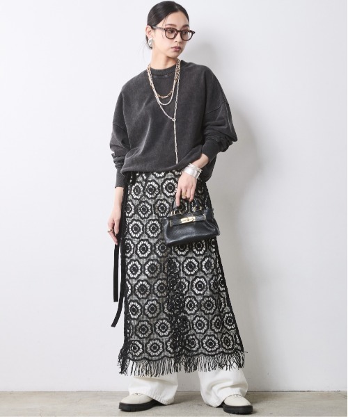 CHIC STYLE（シックスタイル）の「レースオーバースカート＜大きいサイズ有＞シックスタイル（スカート・レディース・ブラック/オフホワイト・M/L/LL/3L/4L/5L）」の12枚目の写真