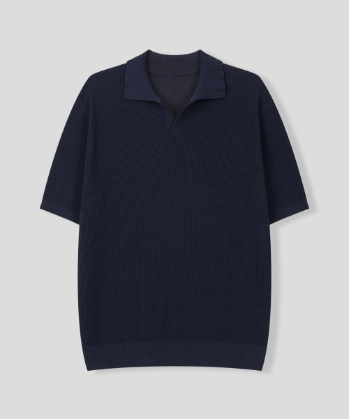 BLACK MOMENT（ブラックモーメント）の「コジラウンジ サマー ニット 半袖 ポロ Tシャツ [ネイビー]（ニット/セーター・メンズ・ネイビー・LARGE/MEDIUM）」の6枚目の写真