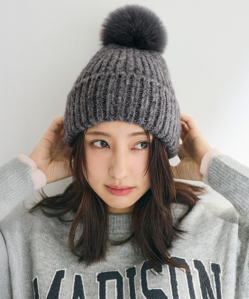 coca（coca）（コカ）の「ボブルハット（ニットキャップ/ビーニー・レディース・グレー/ベージュ・ONE SIZE）」の2枚目の写真