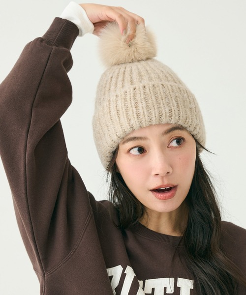 coca（coca）（コカ）の「ボブルハット（ニットキャップ/ビーニー・レディース・グレー/ベージュ・ONE SIZE）」の7枚目の写真