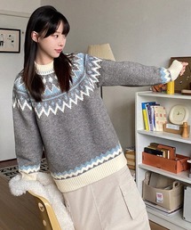 ノルディック柄ジャガードニット