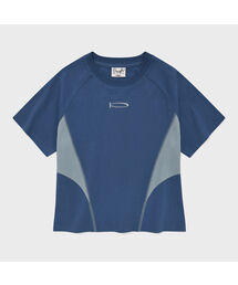 ウィメンズカラー ステッチ 半袖Tシャツ ビンテージブルー