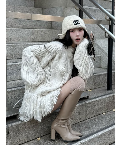 ローズモチーフニットチュニック（ニット/セーター）｜Darich