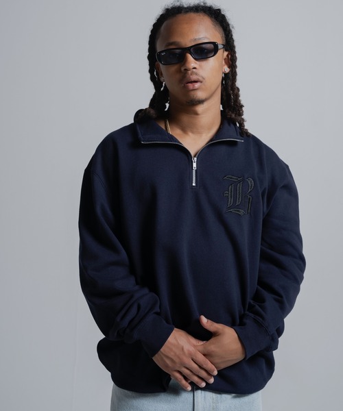 68&brothers（シックスティエイトアンドブラザーズ）の「68&BROTHERS シックスティーエイトアンドブラザーズ / emb Old B Half Zip Sweat（スウェット・メンズ・ネイビー/アイボリー/ブラック/ヘザーグレー・LARGE/X-LARGE）」の4枚目の写真