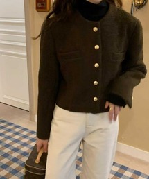 ショートクルーネックシングルブレストメルトンコート