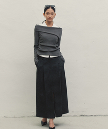 MAKE A TOAST（メイクアトースト）の「Low-rise striped ribbon skirt dark gray MBDFSK001DG（スカート）」