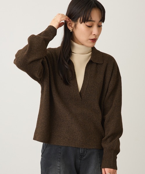 CRAFT STANDARD BOUTIQUE（クラフトスタンダードブティック）の「深Vネックニットプルオーバー ◆（ニット/セーター・レディース・ブラック/ライトベージュ/レッド/ブラウン・FREE）」の3枚目の写真