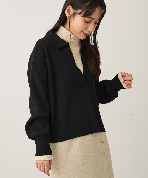 CRAFT STANDARD BOUTIQUE（クラフトスタンダードブティック）の「深Vネックニットプルオーバー ◆（ニット/セーター・レディース・ブラック/ライトベージュ/レッド/ブラウン・FREE）」の2枚目の写真