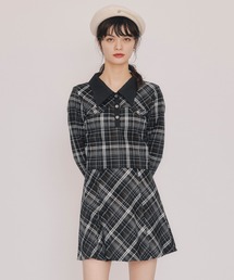 REDYAZEL | バイアスチェックショートブラウス×プリーツミニスカートセットアップ(セットアップ)