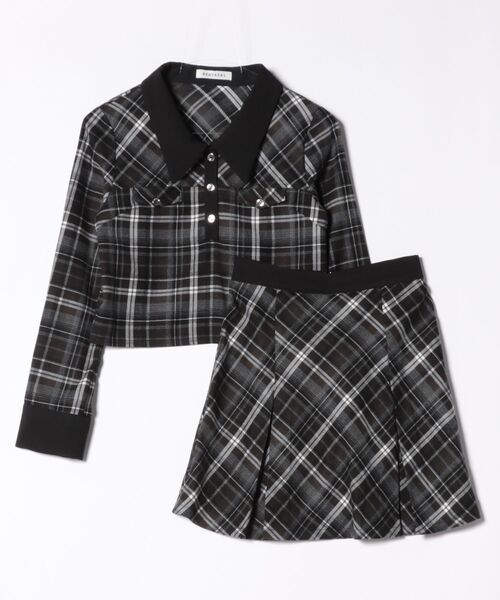 REDYAZEL(レディアゼル)の「バイアスチェックショートブラウス×プリーツミニスカートセットアップ(セットアップ・レディース・ブラック/ブルー/レッド・SMALL/MEDIUM)」の6枚目の写真