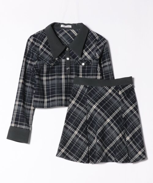 REDYAZEL(レディアゼル)の「バイアスチェックショートブラウス×プリーツミニスカートセットアップ(セットアップ・レディース・ブラック/ブルー/レッド・SMALL/MEDIUM)」の4枚目の写真