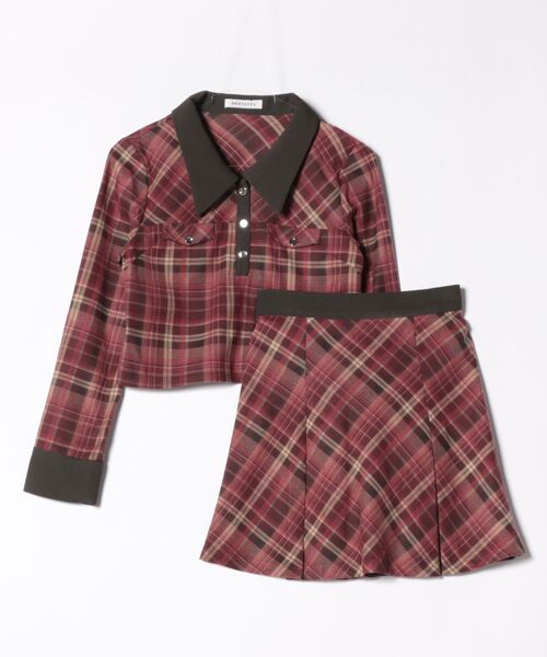 REDYAZEL(レディアゼル)の「バイアスチェックショートブラウス×プリーツミニスカートセットアップ(セットアップ・レディース・ブラック/ブルー/レッド・SMALL/MEDIUM)」の5枚目の写真