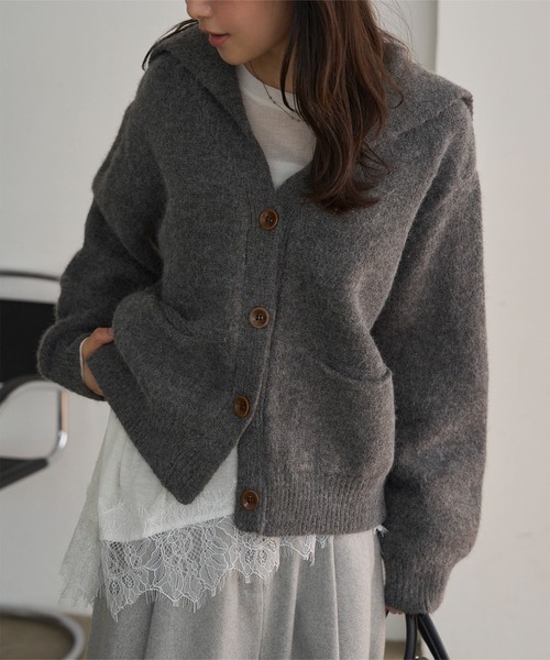 ワイドカラーニットカーディガン（カーディガン/ボレロ）｜KOBE