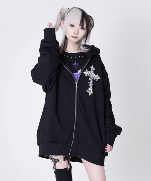 TRAVAS TOKYO（トラバス トウキョウ）の「『TRAVAS TOKYO/トラバス トーキョー』くま耳ZIPフーディー/ジップアップパーカー（パーカー・レディース・パープル/チャコールグレー/ブラック・FREE）」の4枚目の写真