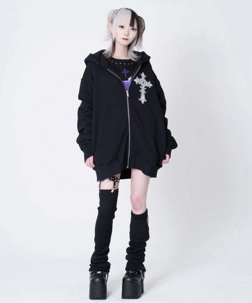 TRAVAS TOKYO（トラバス トウキョウ）の「『TRAVAS TOKYO/トラバス トーキョー』くま耳ZIPフーディー/ジップアップパーカー（パーカー・レディース・パープル/チャコールグレー/ブラック・FREE）」の9枚目の写真