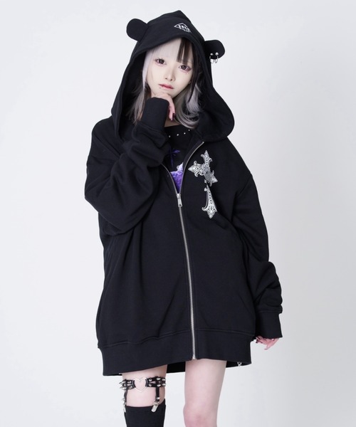 TRAVAS TOKYO（トラバス トウキョウ）の「『TRAVAS TOKYO/トラバス トーキョー』くま耳ZIPフーディー/ジップアップパーカー（パーカー・レディース・パープル/チャコールグレー/ブラック・FREE）」の6枚目の写真