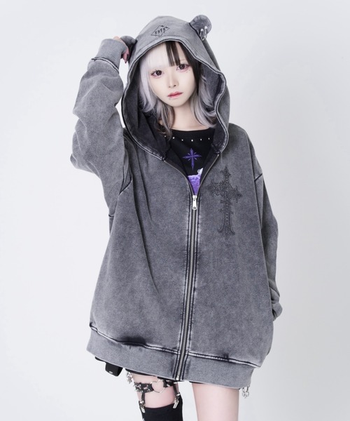 TRAVAS TOKYO（トラバス トウキョウ）の「『TRAVAS TOKYO/トラバス トーキョー』くま耳ZIPフーディー/ジップアップパーカー（パーカー・レディース・パープル/チャコールグレー/ブラック・FREE）」の10枚目の写真