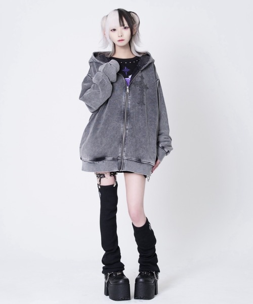 TRAVAS TOKYO（トラバス トウキョウ）の「『TRAVAS TOKYO/トラバス トーキョー』くま耳ZIPフーディー/ジップアップパーカー（パーカー・レディース・パープル/チャコールグレー/ブラック・FREE）」の14枚目の写真