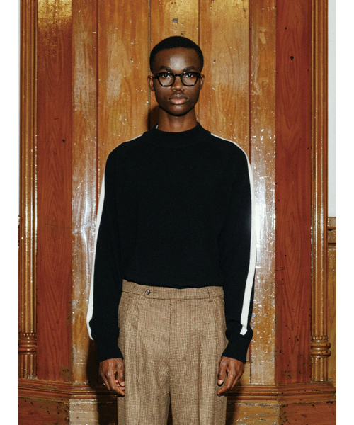 [MIJ] Yakuwool Contrast Mock‑Neck Knit — тёплый чёрный трикотажный свитер с воротником‑стойкой (Made in Japan)