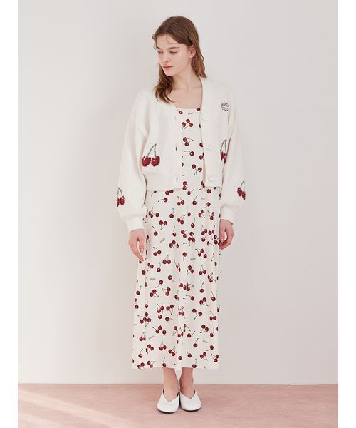 ジェラートピケ　カーディガン　チェリー ONLINE限定カラーあり】ベビモコチェリージャガードカーディガン