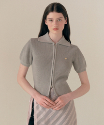 COLLAR HALF KNIT ZIP UP GRAY
