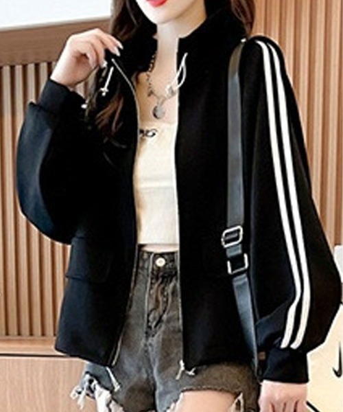 SallyLunn(サリーラン)の「スタンドカラートラックジャケット(その他アウター・レディース・ブラック/グレー/ホワイト・MEDIUM/LARGE)」の1枚目の写真