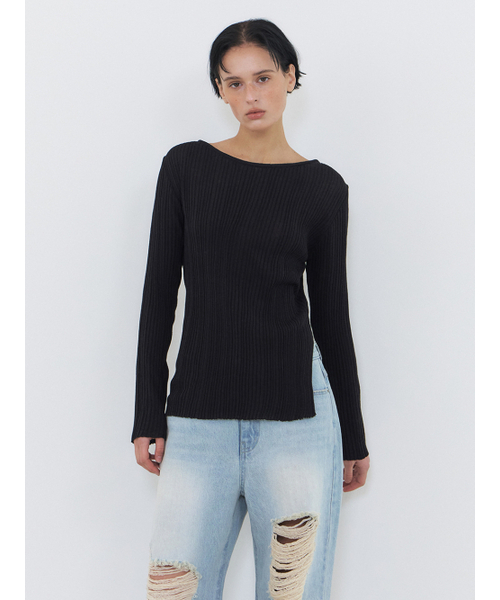 ETMON(エトモン)の「Boat-Neck Ribbed Knit, Black(ニット/セーター・レディース・その他・FREE)」の2枚目の写真
