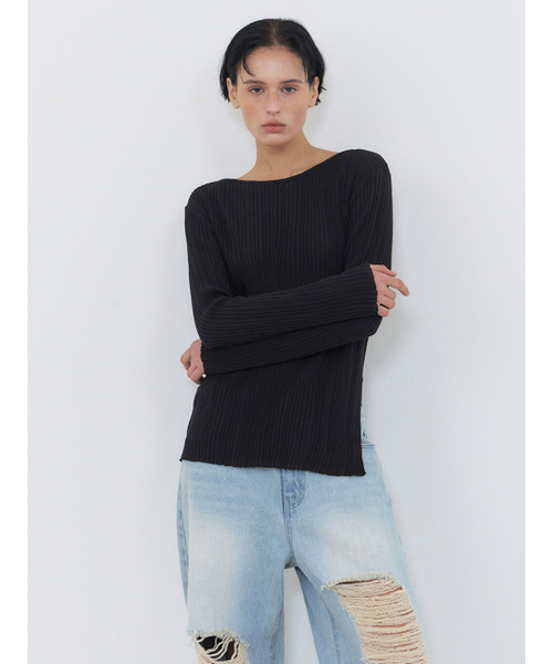 ETMON(エトモン)の「Boat-Neck Ribbed Knit, Black(ニット/セーター・レディース・その他・FREE)」の4枚目の写真
