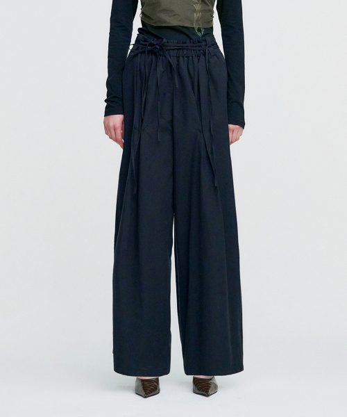 Ribbon Tied Wide Pants _ BLACK