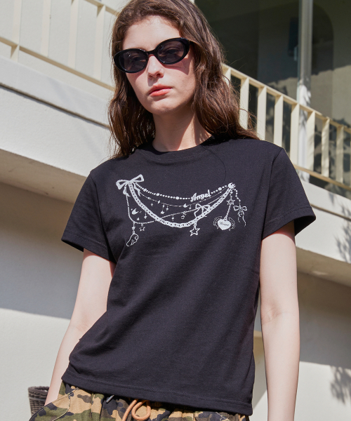 セール】エンジェルブローチクロップ半袖Tシャツブラック（Tシャツ